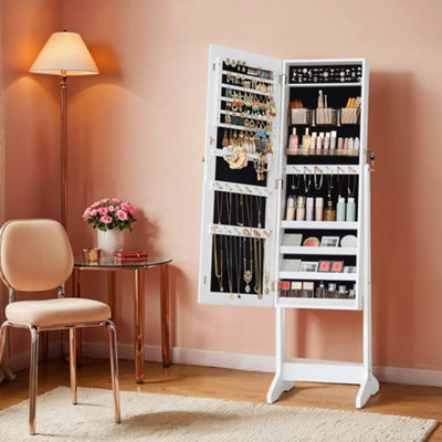 LEDREM Jewellery Cabinet ArmoireFreestanding Lockable Storage Organiser Unit With 2 Plastic Cosmetic Storage,necklace EarringWhite from B&Q