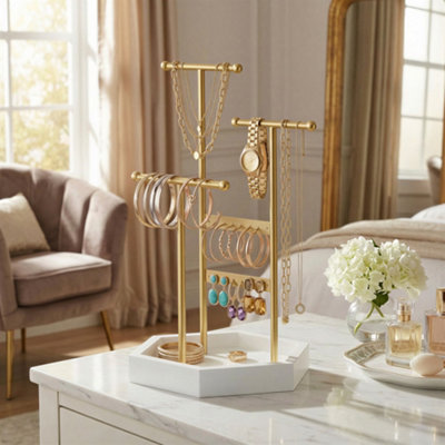 LEDREM Jewellery Display StandSturdy Metal Frame Organizer For Earring Necklace Bracelet RingGold from B&Q