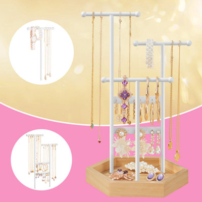 LEDREM Jewellery Display StandSturdy Metal Frame Organizer For Earring Necklace Bracelet RingWhite And Beige from B&Q