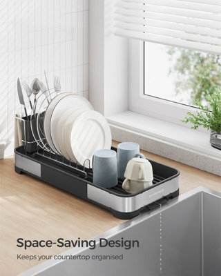 LEDREM Dish Drainer DryerKitchen Counter Dish Drying RackStainless Steel With Drainboard,silver And Black from B&Q