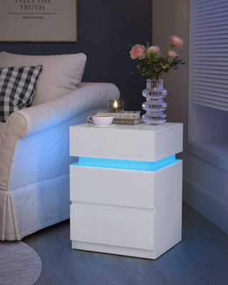 LEDREM Bedside Table With Led LightsAdjustable Light Colours3 DrawersSide TableModern Style35 X 40 X 55 CmCloud White from B&Q