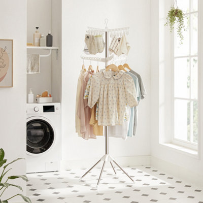 LEDREM Clothes AirerClothes Drying Rack With 3 Rotatable Arms For HangersFor Clothes And Socks183 Cm HighWhite And Silver from B&Q