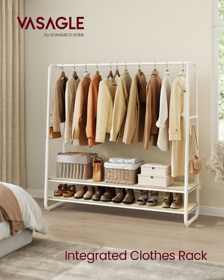 LEDREM Clothes RailClothes Rack With 2 Shelves6 S-Shaped HooksSteel FrameFor BedroomNatural Beige And Matte White from B&Q