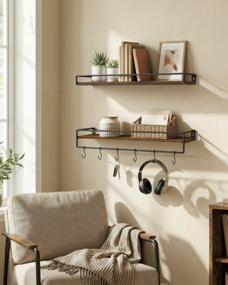 LEDREM Spice RacksSet Of 2Wall ShelvesStorage On The WallFor Kitchen,bedroom,living Room,60 Cm Wide,rustic Brown And Matte Black from B&Q