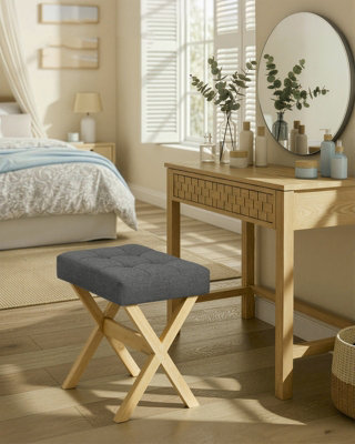 LEDREM Dressing Table StoolUpholstered Makeup Vanity StoolFoot Rest,for BedroomWardrobe,slate Grey And Natural Beige from B&Q