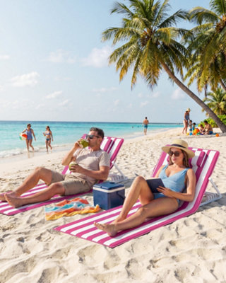 LEDREM Set Of 2 Foldable Beach Chairs With Adjustable Backrest And Carry HandleSun Loungers For CampingGarden Or PoolRed And White from B&Q