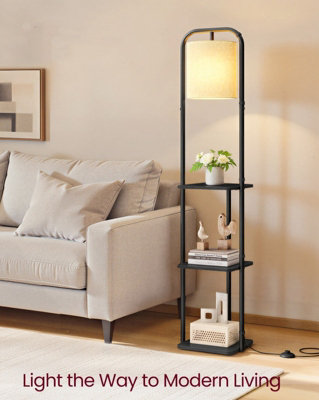 LEDREM Floor Lamp With 3 ShelvesStanding Lamp With Led BulbFoot SwitchFabric LampshadeFor Living Room And BedroomInk Black from B&Q
