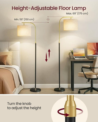 LEDREM Arc Standing LampAdjustable Height 150-175 CmFloor Lamp With Fabric ShadeFor Living RoomFoot SwitchBlack from B&Q