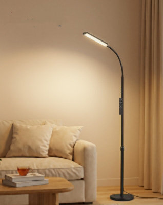LEDREM Led Floor Lamp For Living RoomAdjustable Height 141-175 Cm1 Timer And Memory FunctionButton And Remote ControlMatte Black from B&Q