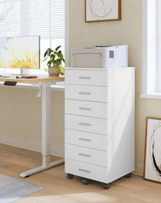 LEDREM Rolling Filing CabinetPedestal File Cabinet With WheelsPrinter Stand With 7 Drawers,for StudyHome OfficeCloud White from B&Q