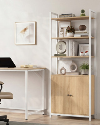 LEDREM 6-Tier BookcaseTall Bookshelf With DoorMetal FrameAdjustable Shelves24 X 60 X 159.5 CmGolden Oak And Matte White from B&Q