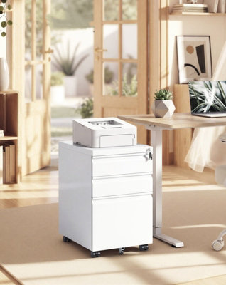 LEDREM 3 Drawer File CabinetMetal Filing Cabinet For Home Office,3 Lockable DrawersRolling Printer Stand For Office Matte White from B&Q