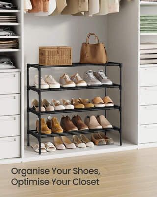 LEDREM Shoe Rack4-Tier Slim Shoe Organiser ShelfMetal Storage Rack For HallwayLiving RoomClosetSpace-SavingBlack from B&Q