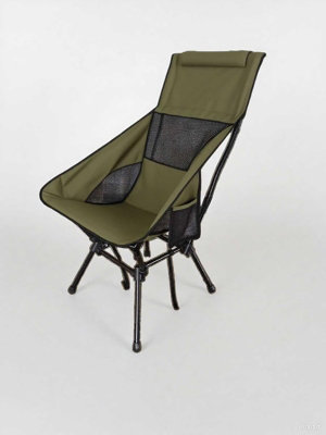 LEDREM Folding Outdoor Camping Chair With Adjustable HeightHigh BackrestHeadrestSteel Frame2 Storage PocketsGreen from B&Q