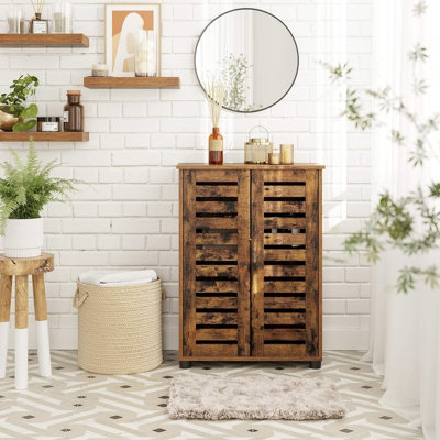 LEDREM Bathroom Floor CabinetStorage Cabinet UnitMultipurpose CabinetWith 2 Louvred Doors,rustic Brown from B&Q