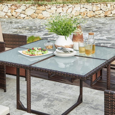 LEDREM Garden Furniture Set Dining Table And ChairsSet Of 9 Pe Rattan Outdoor Patio FurnitureDining FurnitureBrown And Beige from B&Q