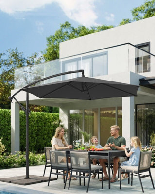 LEDREM Cantilever Garden Patio Parasol Umbrella With Base,crank For Opening ClosingGrey from B&Q