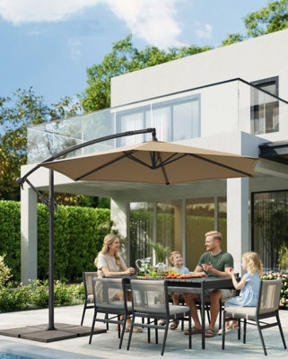 LEDREM Cantilever Garden Patio Parasol Umbrella With Base,banana Hanging Umbrella,crank For Opening ClosingTaupe from B&Q