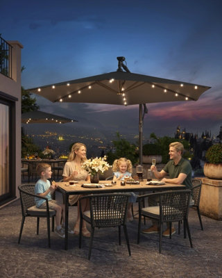 LEDREM Cantilever Garden Patio Parasol Umbrella With Base,crank For Opening Closing32 Solar-Powered Led LightsGrey from B&Q