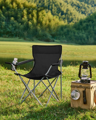 LEDREM Folding Camping ChairsSet Of 2 Outdoor ChairWith ArmrestsCup HolderPortable120 Kg CapacityBlack from B&Q