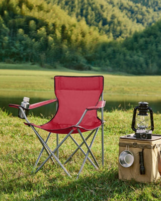 LEDREM Folding Camping ChairsSet Of 2 Outdoor ChairWith ArmrestsCup HolderPortable120 Kg CapacityRed from B&Q