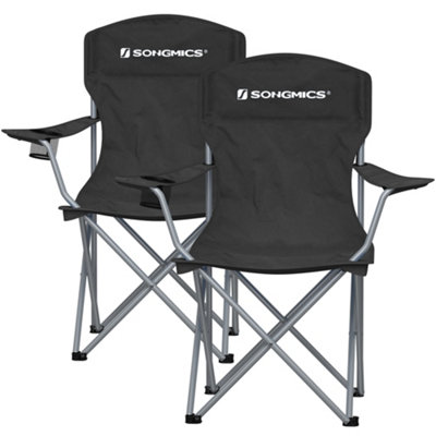 LEDREM Set Of 2 Folding Camping ChairsComfortableHeavy Duty StructureOutdoor Chair With Cup HolderBlack from B&Q