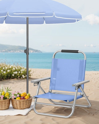 LEDREM Beach ChairPortable Folding Chair4-Level Adjustable BackrestWith ArmrestsBlue from B&Q