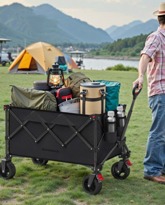 LEDREM Foldable Garden And Camping Trolley With Handle4 Removable WheelsSpace-SavingOutdoorBlack from B&Q