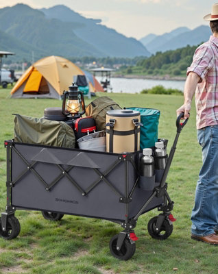 LEDREM Foldable TrolleyGarden Camping Trolley With Handle,4 Removable WheelsSpace-SavingOutdoorSlate Grey from B&Q