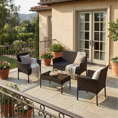 LEDREM Patio Conversation Set4-Piece Rattan Lounge Furniture With Table And ChairsFor Balcony Or GardenBrown And Beige from B&Q