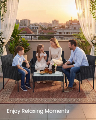 LEDREM Pe Rattan Balcony And Garden Furniture SetPatio Lounge Seating For Balcony Or TerraceBlack And Grey from B&Q
