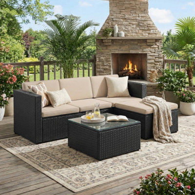 LEDREM Garden Furniture SetPe Rattan Patio Furniture SetOutdoor Corner Sofa CouchBlack And Taupe from B&Q