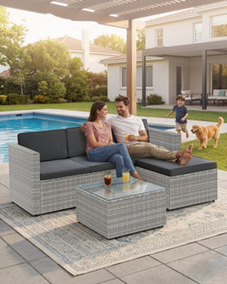 LEDREM Garden Furniture SetPe Rattan Patio Furniture SetOutdoor Corner Sofa CouchHandwoven Rattan Patio Conversation Set,grey from B&Q