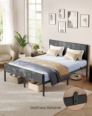 LEDREM King Bed Frame150 X 190 CmWith Upholstered HeadboardMetal Bed Frame500 Kg Weight CapacityEasy AssemblySlate Grey from B&Q