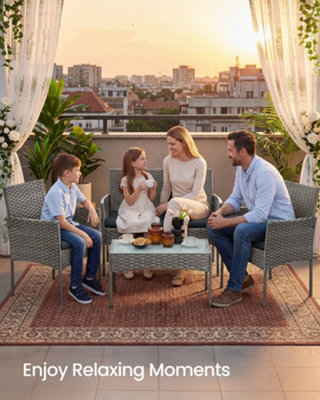 LEDREM Garden Furniture SetOutdoor Pe Rattan Conversation SetsOutdoor Lounge Furniture With Table And 2 ChairsGrey from B&Q