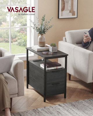 LEDREM Slim Side Table With Charging StationNarrow End Table With 2 DrawersBedside Table With StorageFor Living RoomBedroom from B&Q
