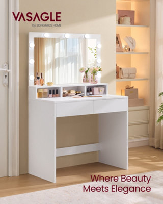 LEDREM Dressing TableVanity Table With MirrorLed Lights With 3 Colours And Adjustable Brightness2 Drawers And 3 Compartments from B&Q