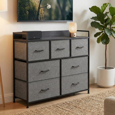 LEDREM Chest Of DrawersBedroom Cabinet7 Fabric Drawers With HandlesMetal FrameSlate Grey And Anthracite Grey from B&Q