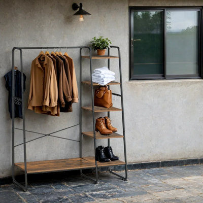 LEDREM Clothes Rail Clothes Rack With Shoe Rack5 Tier Storage Rack6 Side HooksFor BedroomLiving Room from B&Q