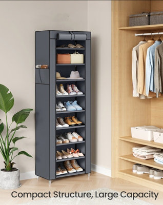 LEDREM 10-Tier Shoes Rack With Dustproof Cover,shoe OrganiserShoe Stand Holds 20 Pairs Of ShoesFor Living RoomHallwaySlate Grey from B&Q