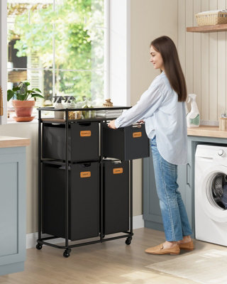 LEDREM Laundry SorterLaundry Basket With Wheels150 L Rolling Laundry Hamper,ink Black And Chestnut Brown
