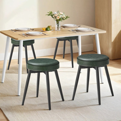 LEDREM Dining Stools Set Of 2Upholstered Kitchen StoolsSynthetic Leather With StitchingMid-Century ModernForest Green from B&Q
