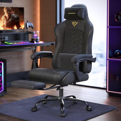 LEDREM Gaming ChairErgonomic Office Computer Desk Chair With FootrestSpring Seat CushionSynchronised ArmrestsInk Black from B&Q
