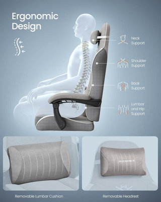 Songmics Ergonomic Office Computer Desk Chair With FootrestSpring Seat CushionSynchronised ArmrestsDove Grey from B&Q