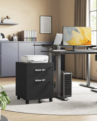 LEDREM Lockable File CabinetFiling Pedestal With 2 Drawers5 WheelsAnd Adjustable Hanging RailsTextured Surface,black from B&Q