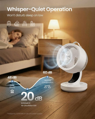 LEDREM Desk Fan With Remote8 SpeedsQuiet OperationOscillating Air Circulator For BedroomLed DisplayWhite from B&Q