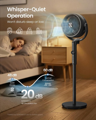LEDREM Standing Fan With Remote8 SpeedsQuiet OperationOscillating Air Circulator For BedroomLed DisplayBlack from B&Q