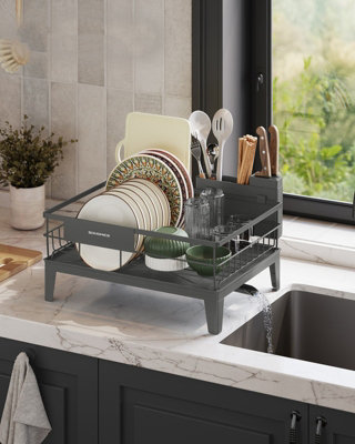 LEDREM Dish Drying RackDish Drainer Rack For Kitchen Counter Rotatable And Extendable SpoutDraining Board Anthracite Grey from B&Q