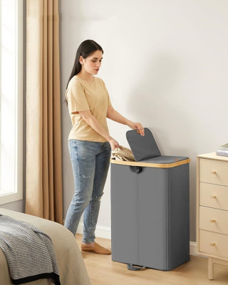 LEDREM Laundry Basket With 2 Compartments150 Liter Laundry Sorter With LidLaundry Bin,slate Gray And Natural Beige from B&Q