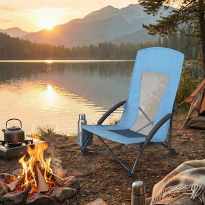 LEDREM High Back Beach ChairPortable Folding Camping ChairLightweightComfortable And Heavy DutyOutdoor Chair With Carry BagBlue from B&Q